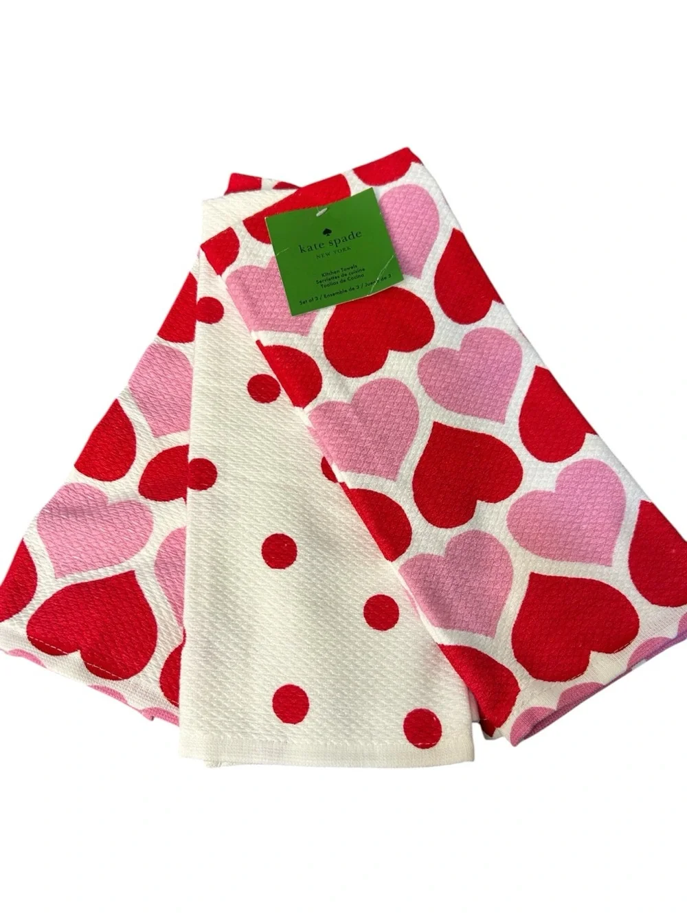 kate spade Red & Pink Heart Print Tea Towel Set of 3